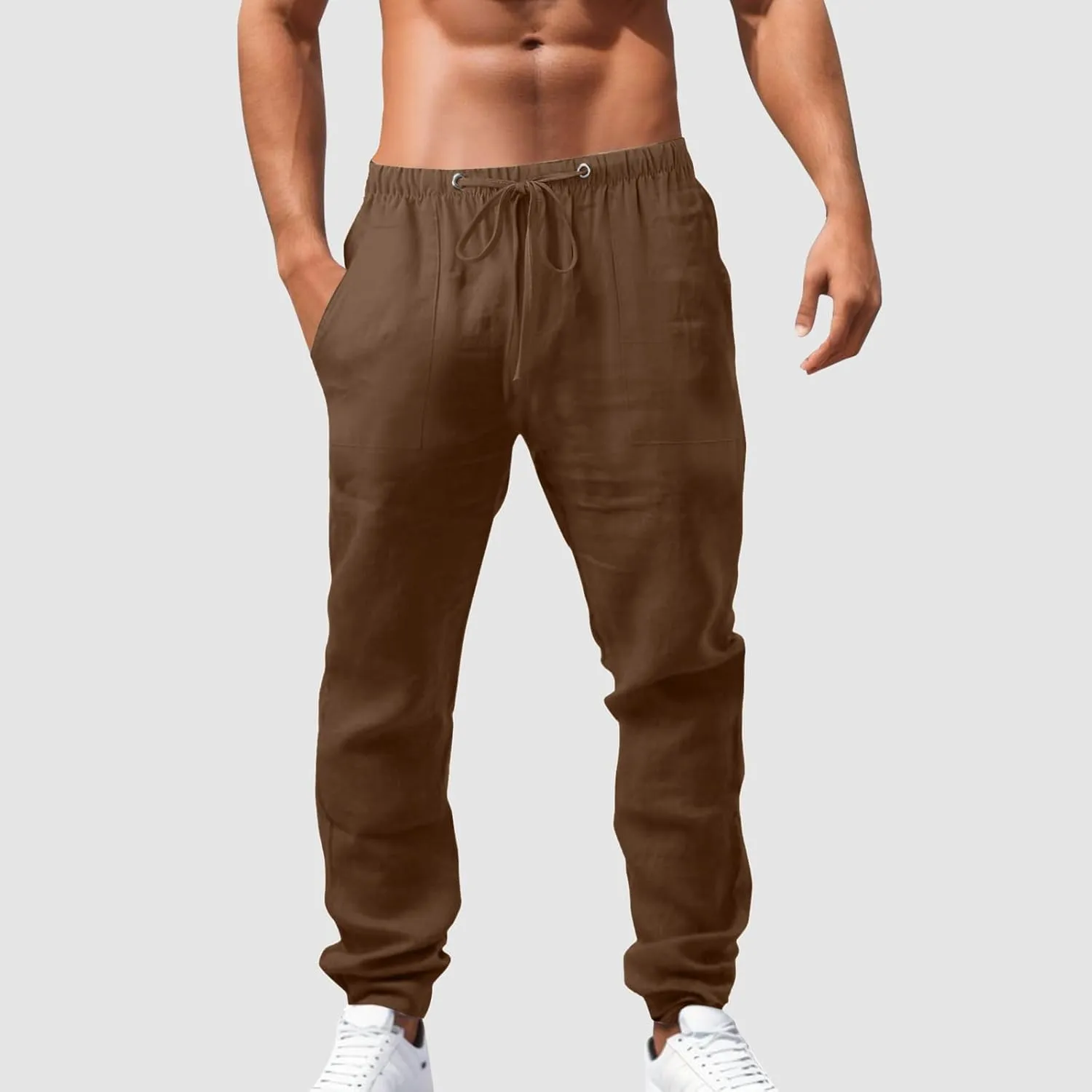 2023 Mens Linen Pants Casual Loose Lightweight Sweatpants Drawstring Elastic Waist Yoga Beach Trousers Breathable Joggers