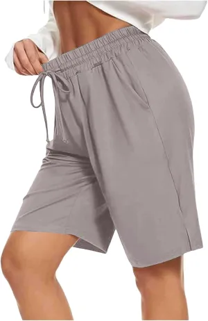 2024 Women's Bermuda Shorts with Deep Pockets Elastic Drawstring Waist 5" Long Shorts Women Lounge Walking Athletic Shorts