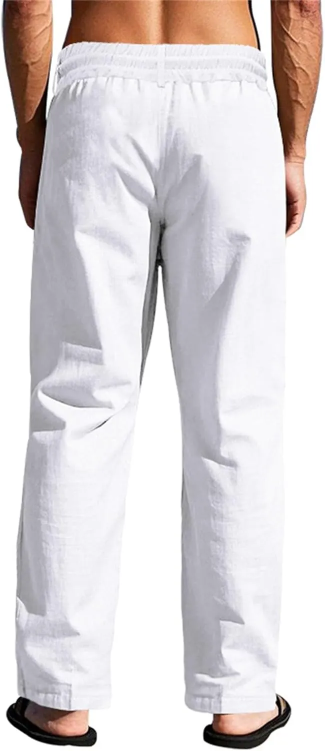2025 Men's Casual Beach Pants Button Loose Fit Breathable Linen Pants