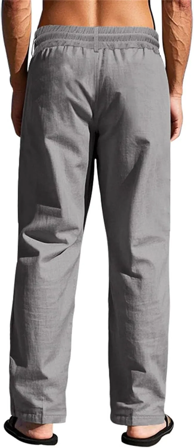 2025 Men's Casual Beach Pants Button Loose Fit Breathable Linen Pants