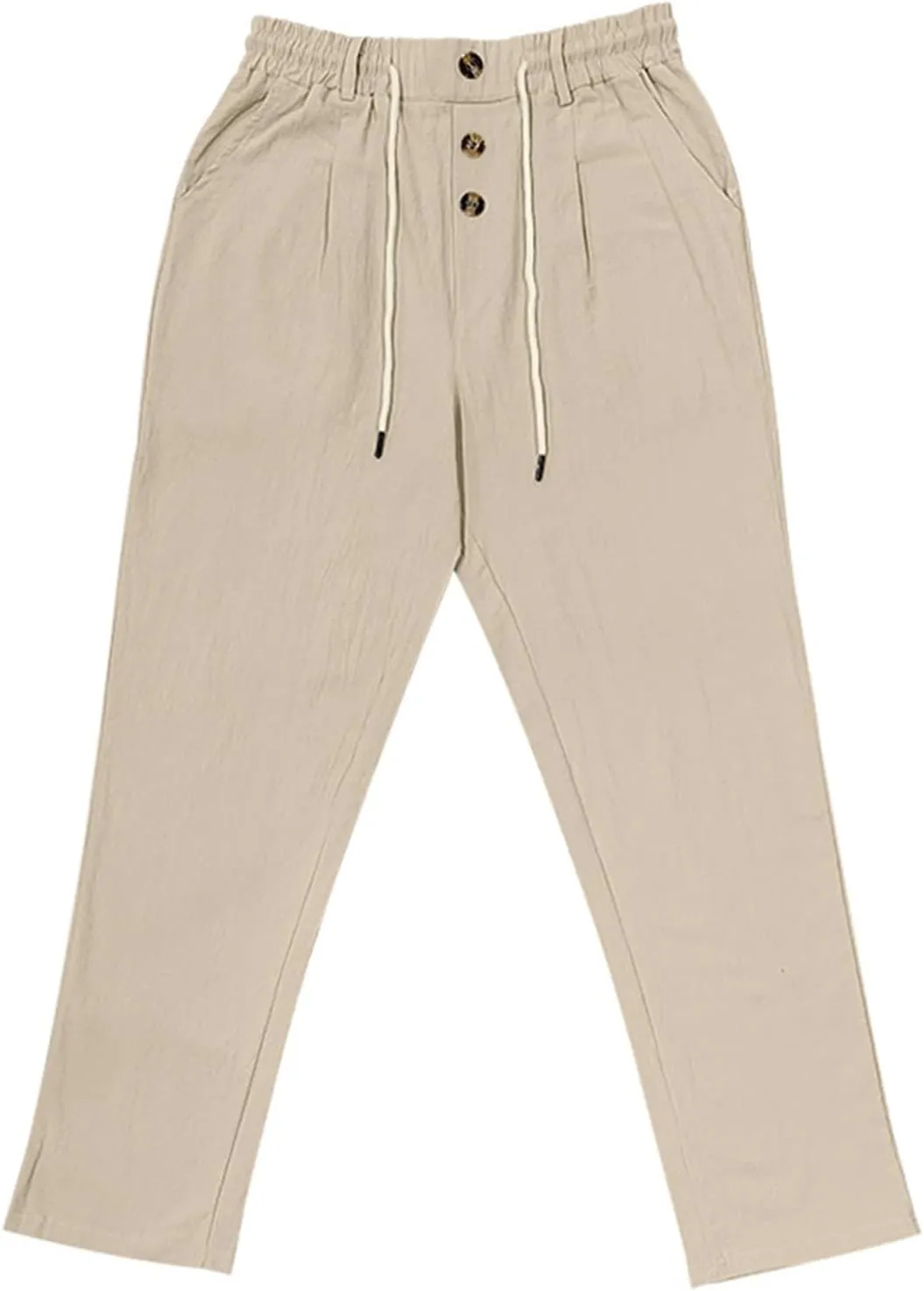 2025 Men's Casual Beach Pants Button Loose Fit Breathable Linen Pants