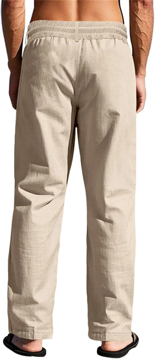 2025 Men's Casual Beach Pants Button Loose Fit Breathable Linen Pants