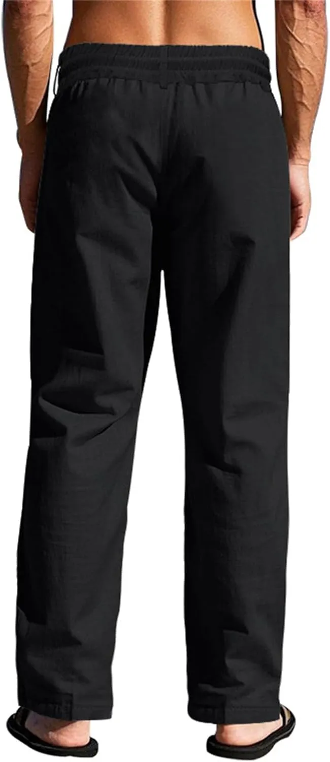 2025 Men's Casual Beach Pants Button Loose Fit Breathable Linen Pants