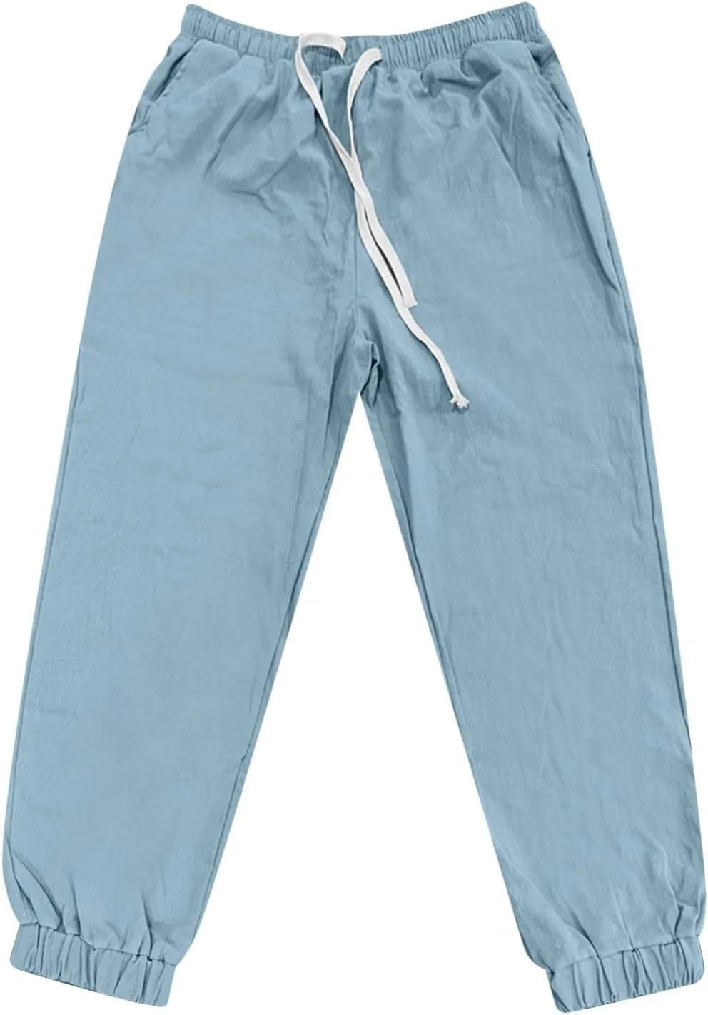 2025 Men's Cotton and Linen Solid Color Pants Drawstring Breathable Slim Fit Pants