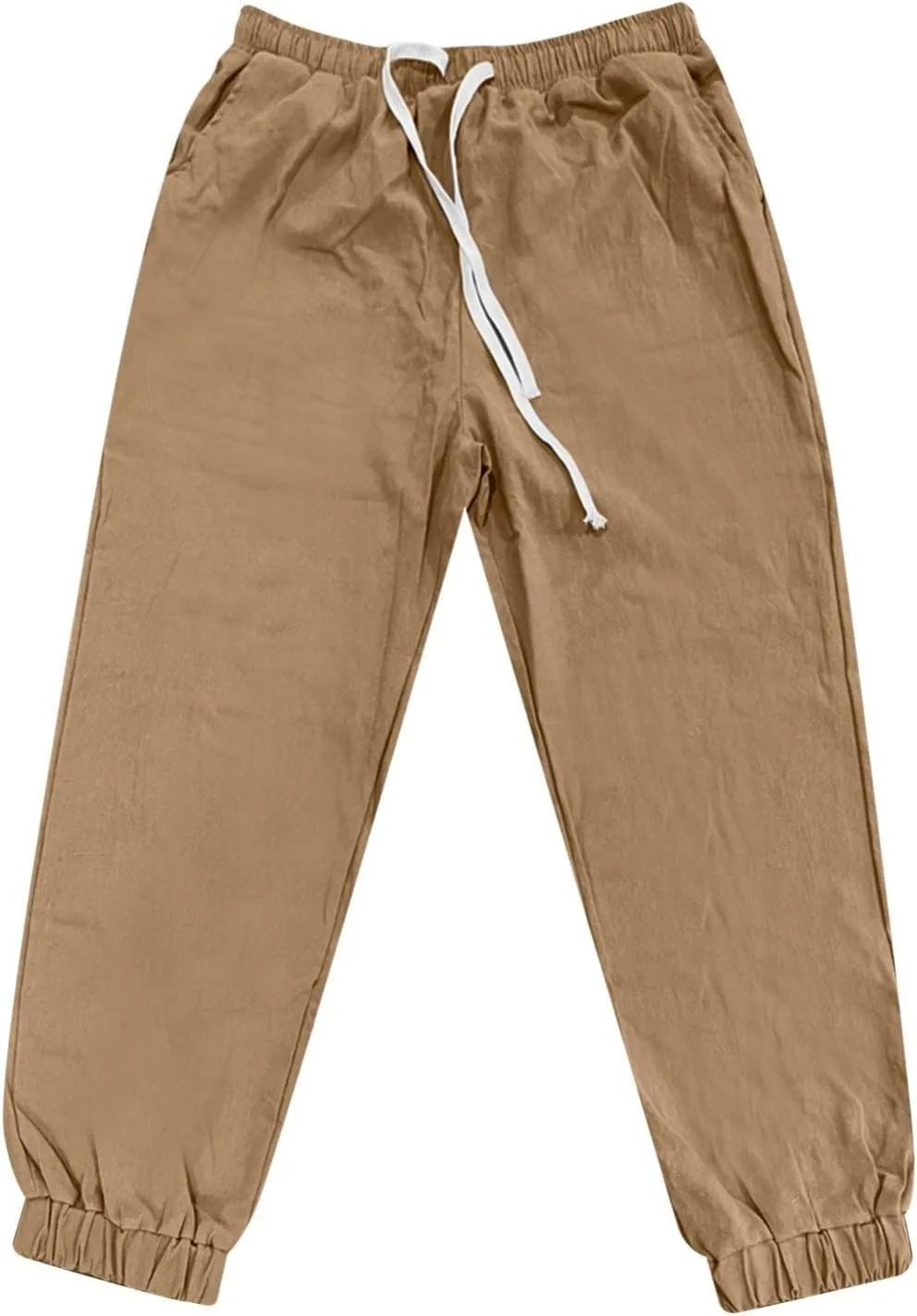 2025 Men's Cotton and Linen Solid Color Pants Drawstring Breathable Slim Fit Pants