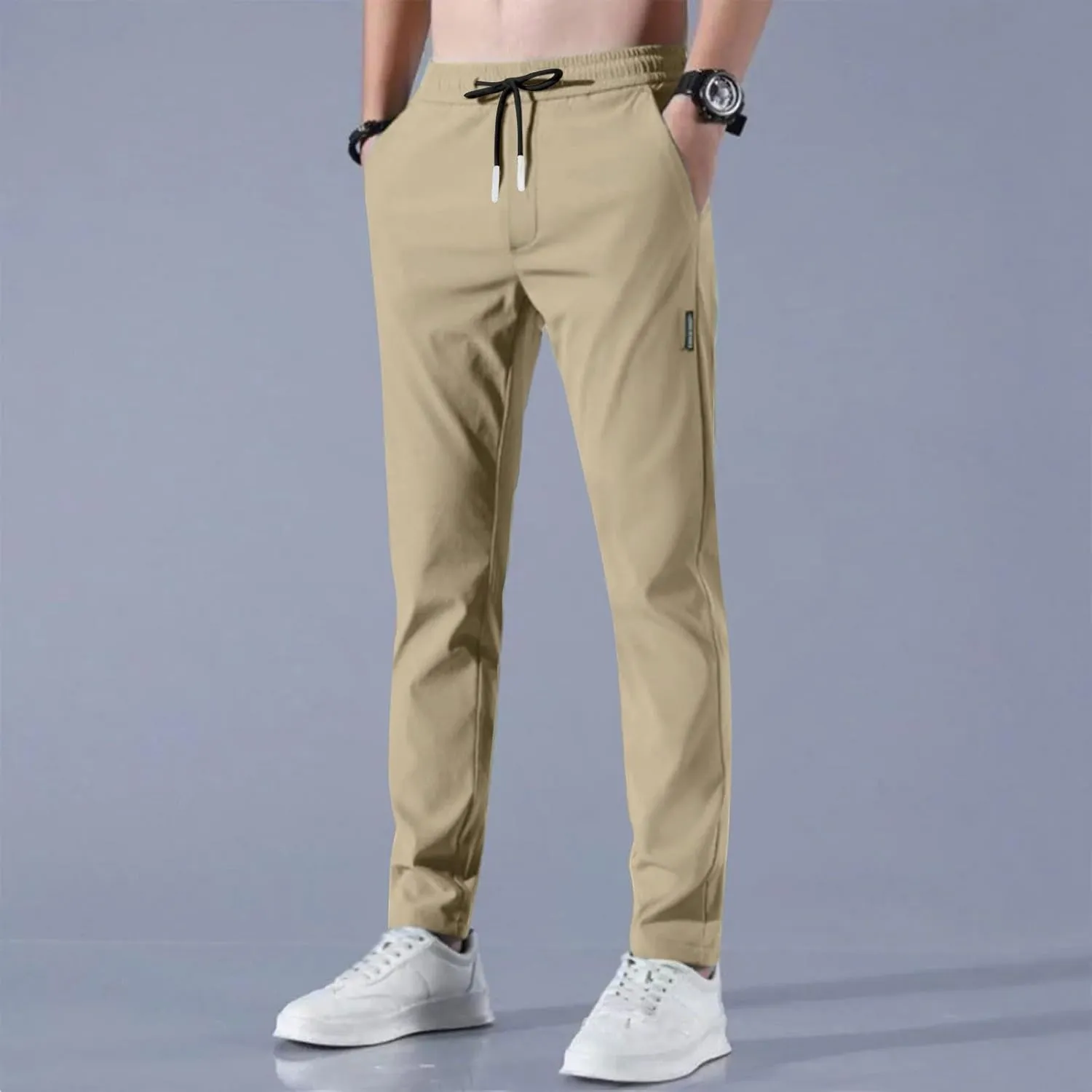 2025 Mens Stretch Pants Summer Thin Business Casual Breathable Straight Leg Tracksuit Pants