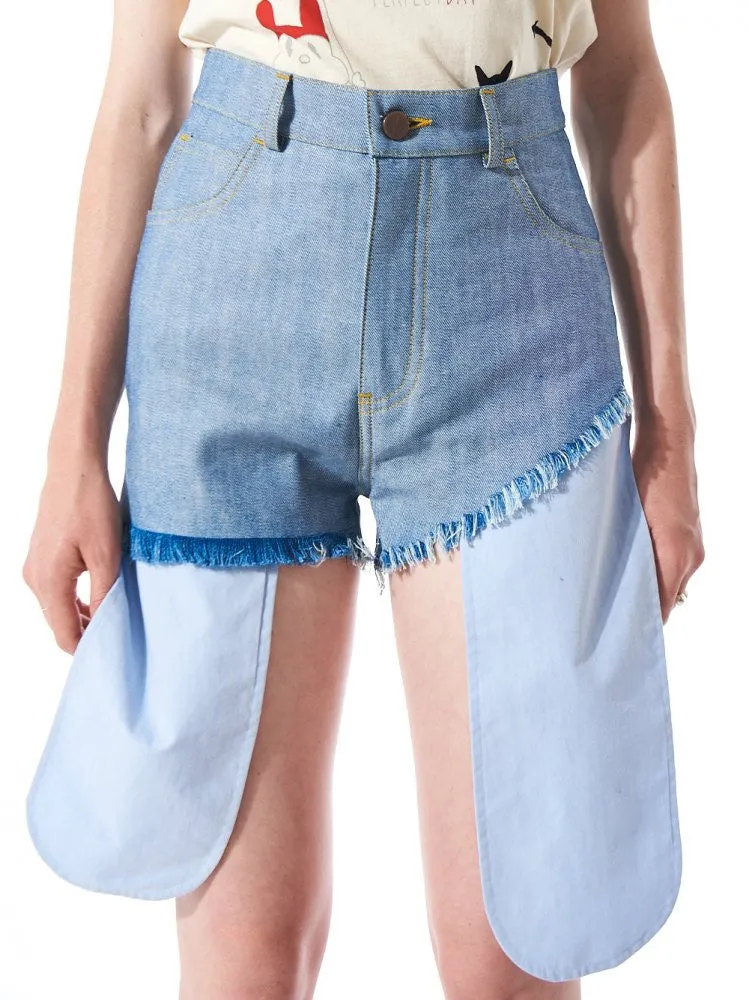 Asymmetric Raw Denim Shorts (OTBJEA001 LIGHT BLUE)