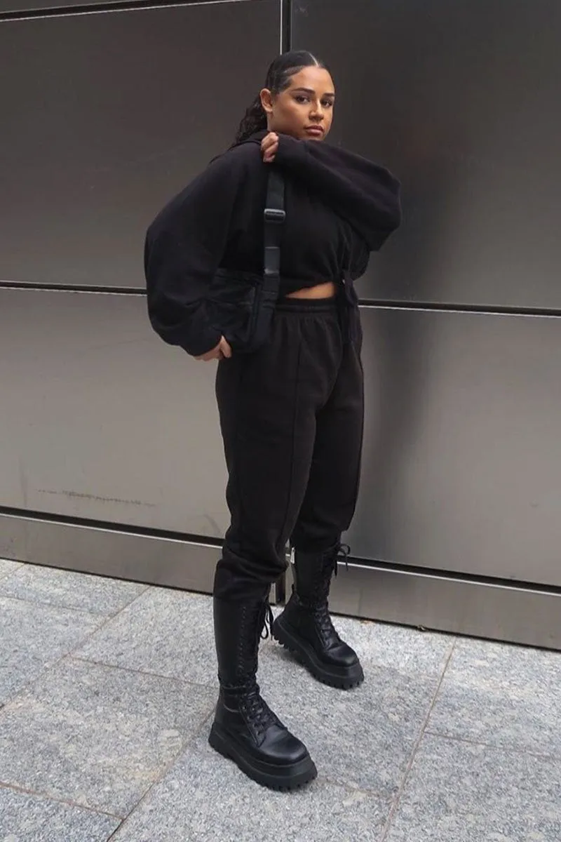 Black Cropped Oversized Hoodie and Joggers Co-ord - Karenza