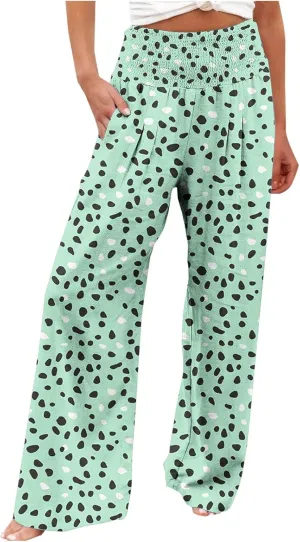Fashion Print Cotton Linen Casual Pant for Women, Summer Lightweight Breathable Outdoor Trendy Palazzo Trousers