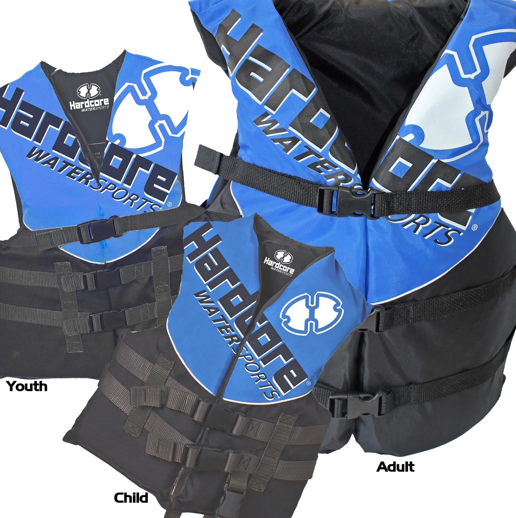 Hardcore Coast Guard type III PFD for youth child teen adult; Life vest flotation device; life jacket paddle vest for big kids, Jet ski, wakeboard, hardshell kayak life jacket