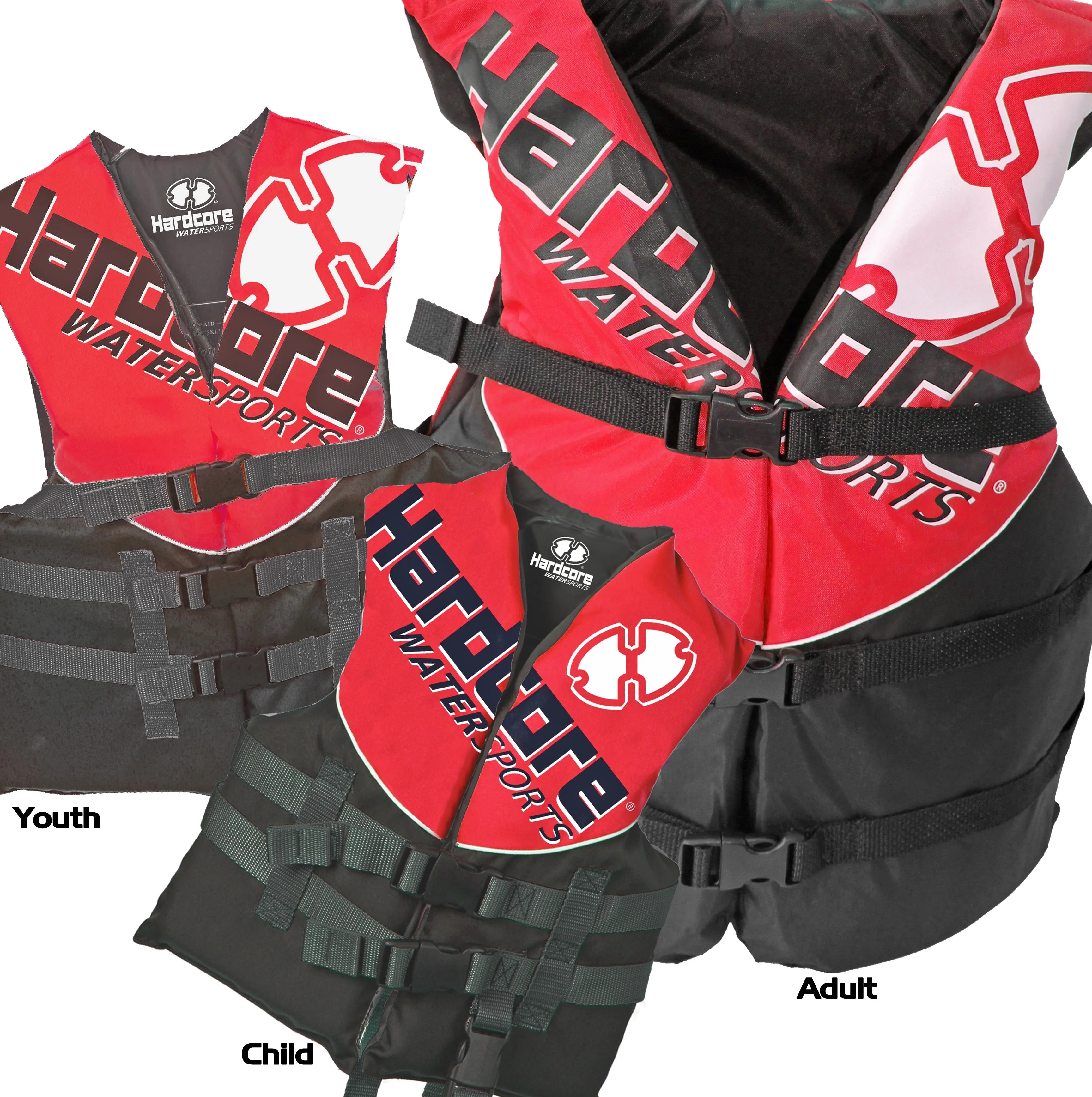 Hardcore Coast Guard type III PFD for youth child teen adult; Life vest flotation device; life jacket paddle vest for big kids, Jet ski, wakeboard, hardshell kayak life jacket