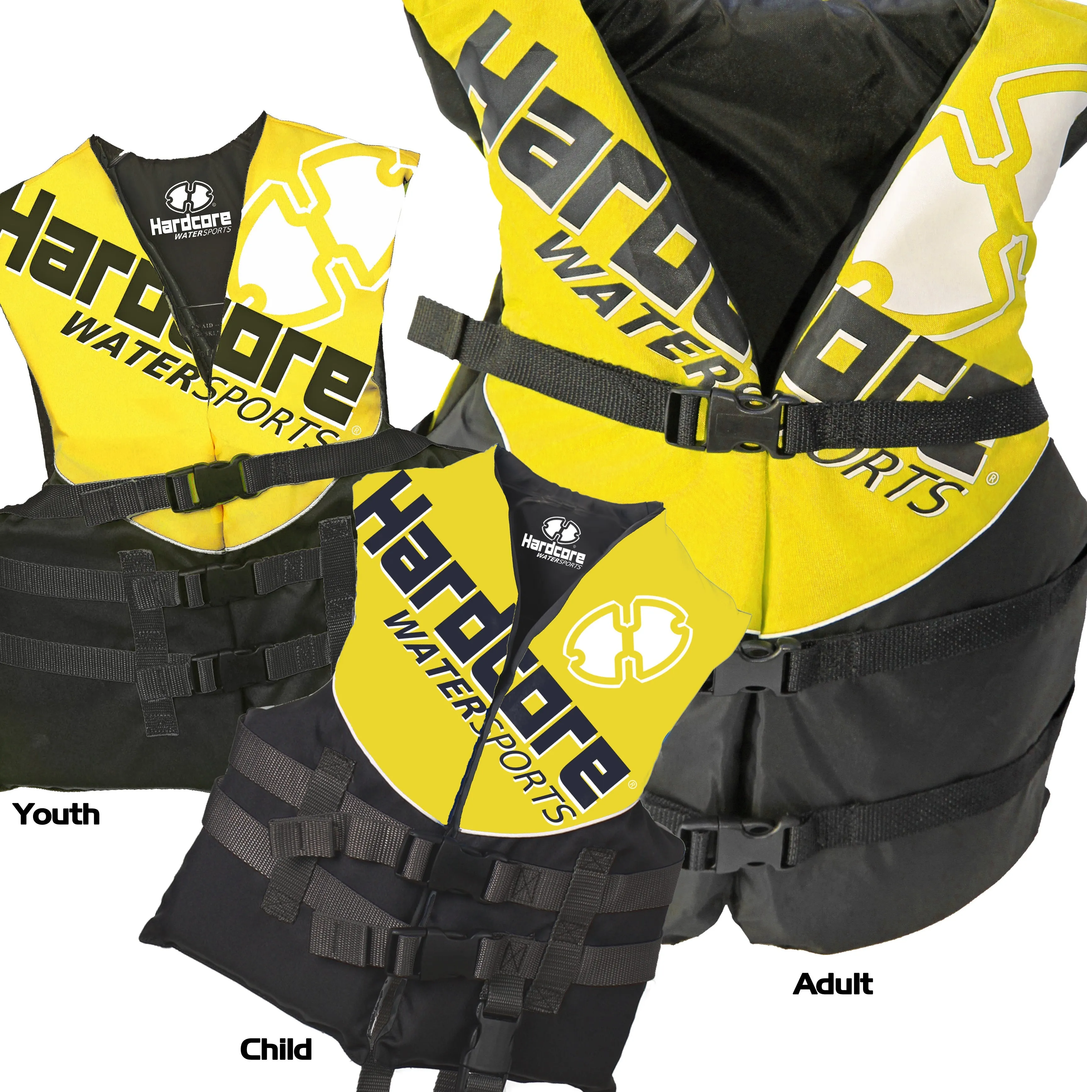 Hardcore Coast Guard type III PFD for youth child teen adult; Life vest flotation device; life jacket paddle vest for big kids, Jet ski, wakeboard, hardshell kayak life jacket