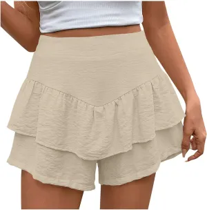 High-Waisted Skirt Shorts for Women Stylish Tummy Control Layered Shirt for Summer Beach Solid Plus Size Casual Short