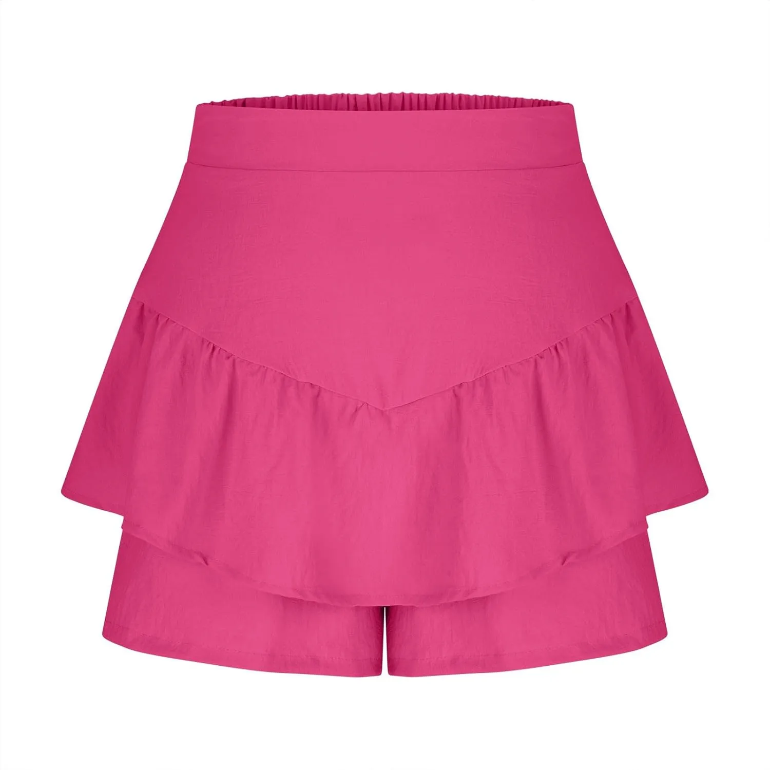 High-Waisted Skirt Shorts for Women Stylish Tummy Control Layered Shirt for Summer Beach Solid Plus Size Casual Short