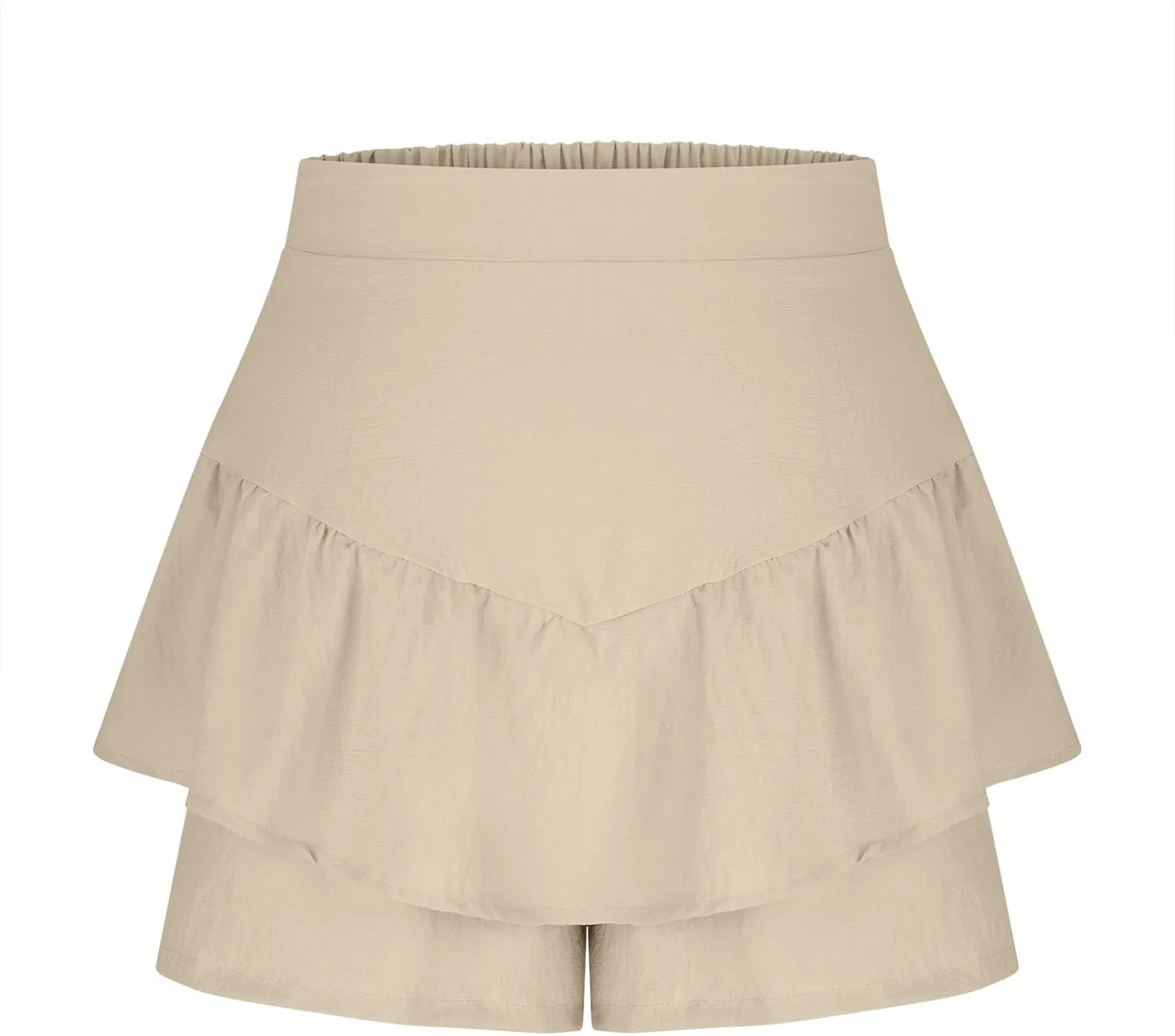 High-Waisted Skirt Shorts for Women Stylish Tummy Control Layered Shirt for Summer Beach Solid Plus Size Casual Short