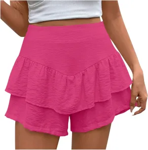High-Waisted Skirt Shorts for Women Stylish Tummy Control Layered Shirt for Summer Beach Solid Plus Size Casual Short