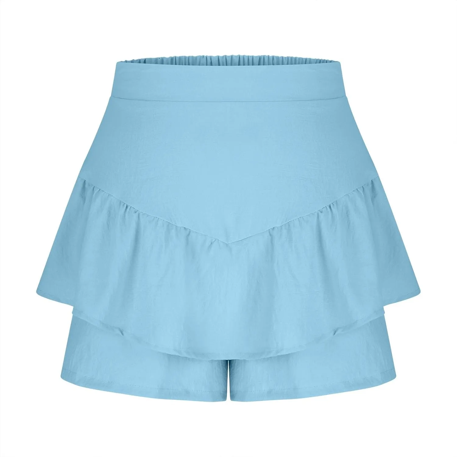 High-Waisted Skirt Shorts for Women Stylish Tummy Control Layered Shirt for Summer Beach Solid Plus Size Casual Short