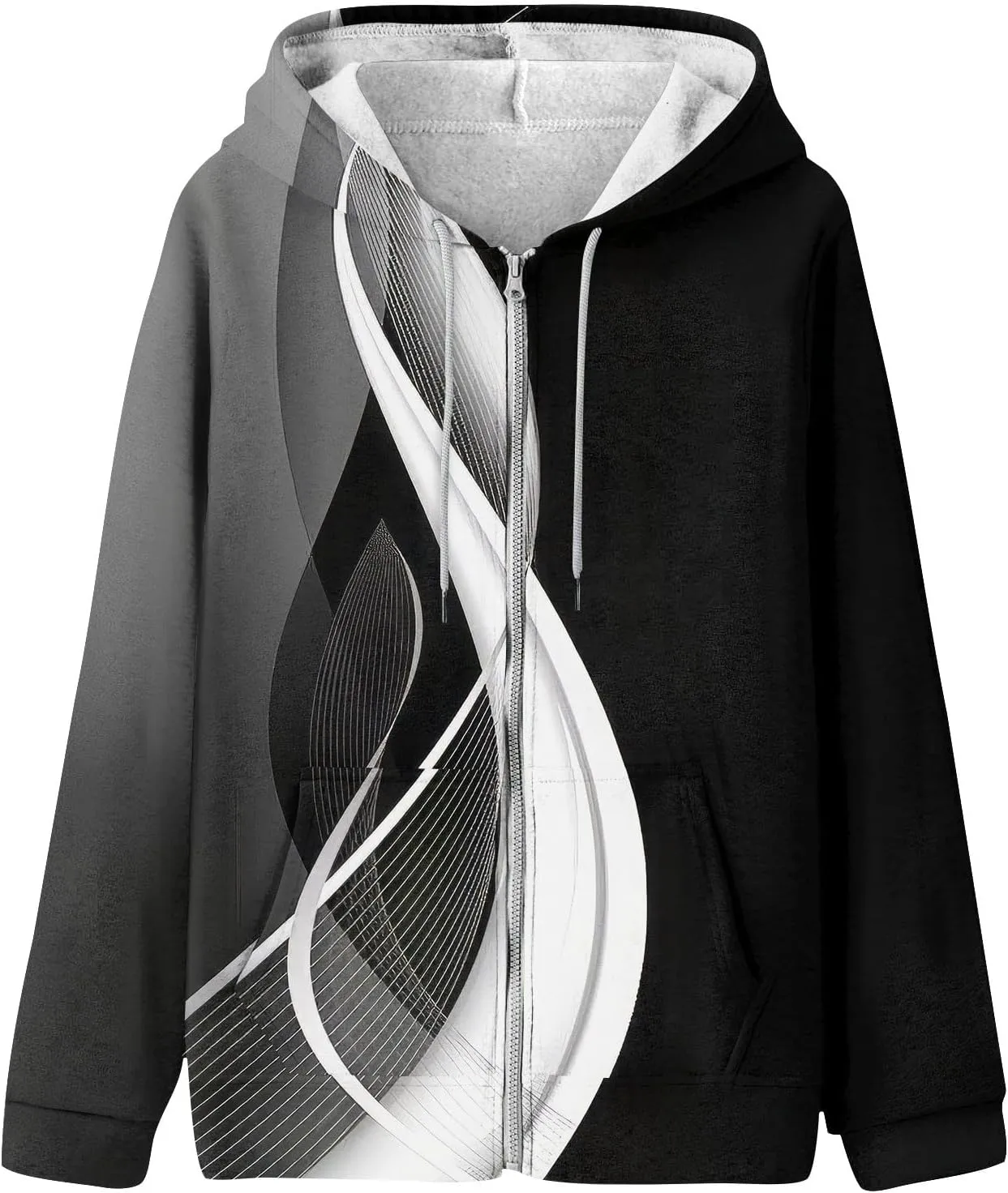 Hoodies for Women Stylish Zip Up Hoodie Long Sleeve Print Sweatshirts Casual Fashion Jackets with Pocket Fall Outfits