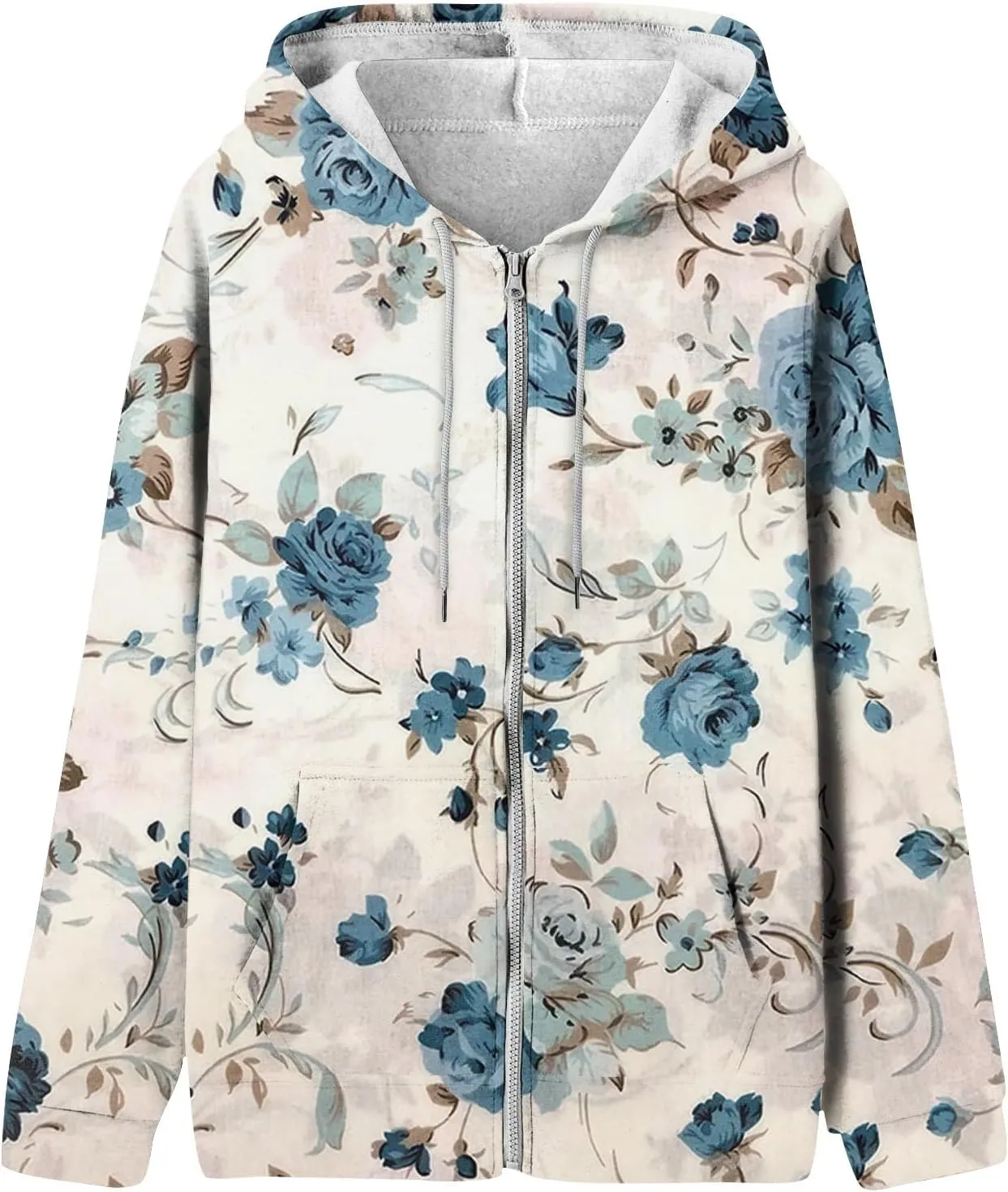 Hoodies for Women Stylish Zip Up Hoodie Long Sleeve Print Sweatshirts Casual Fashion Jackets with Pocket Fall Outfits
