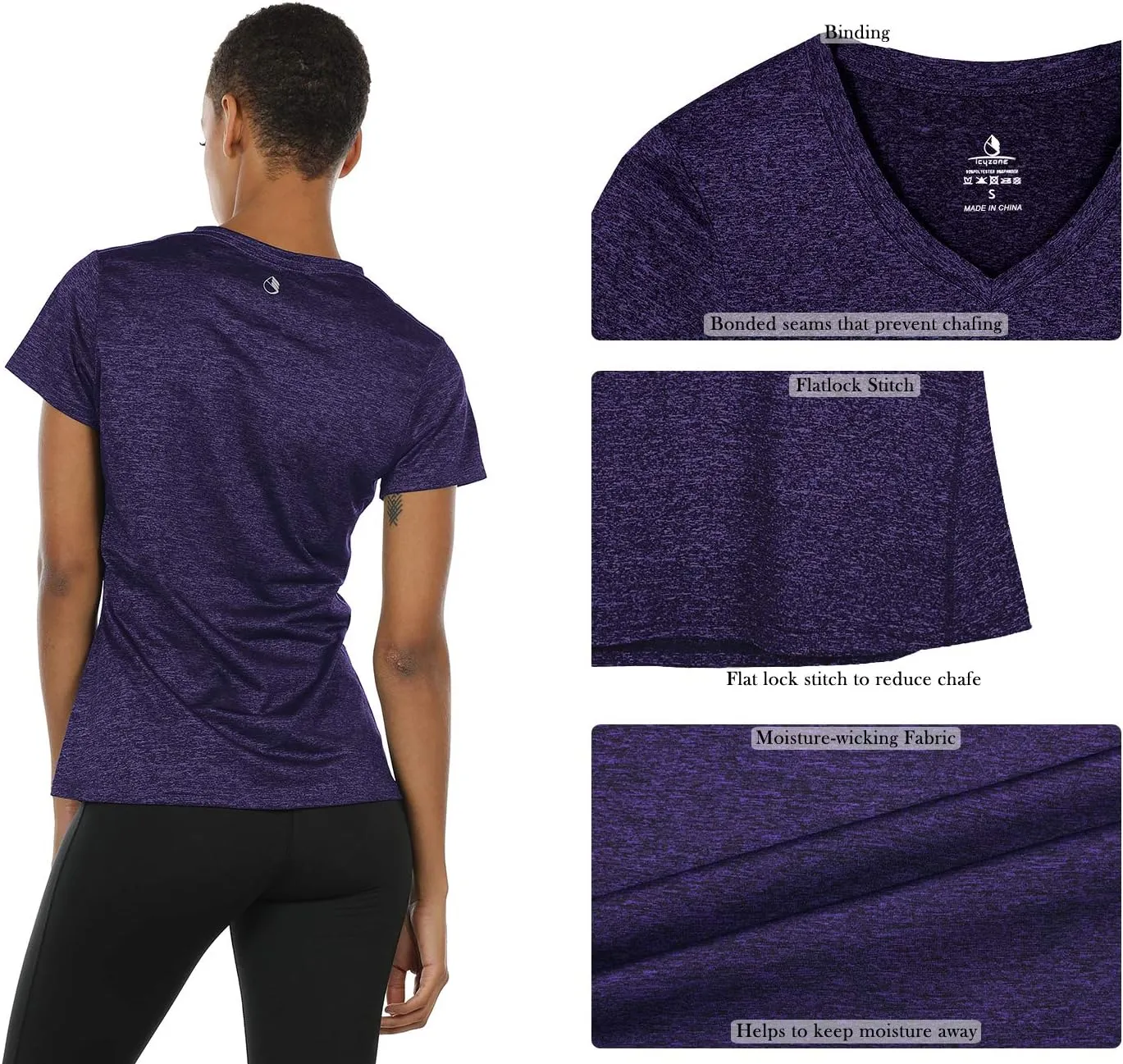 icyzone Workout Shirts Yoga Tops Activewear V-Neck T-Shirts for Women Running Fitness Sports Short Sleeve Tees
