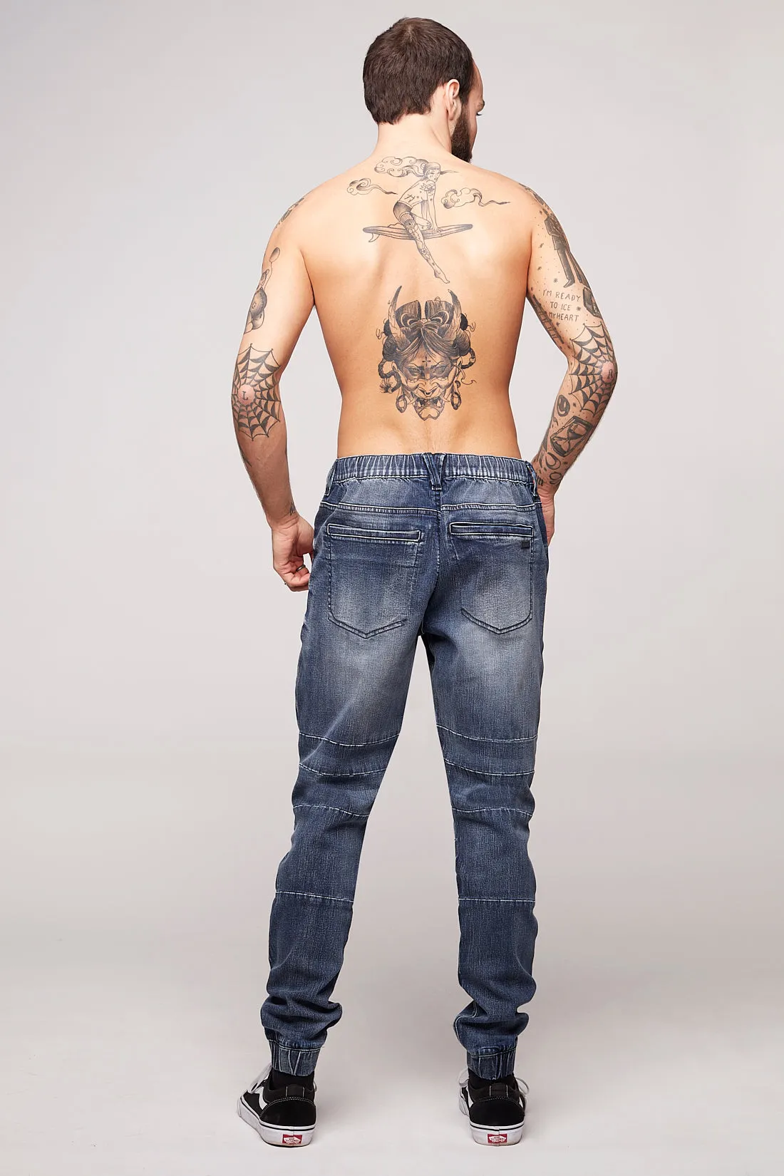 JACKSON - 5 Pocket Moto Pintuck Jogger - Med.Blue