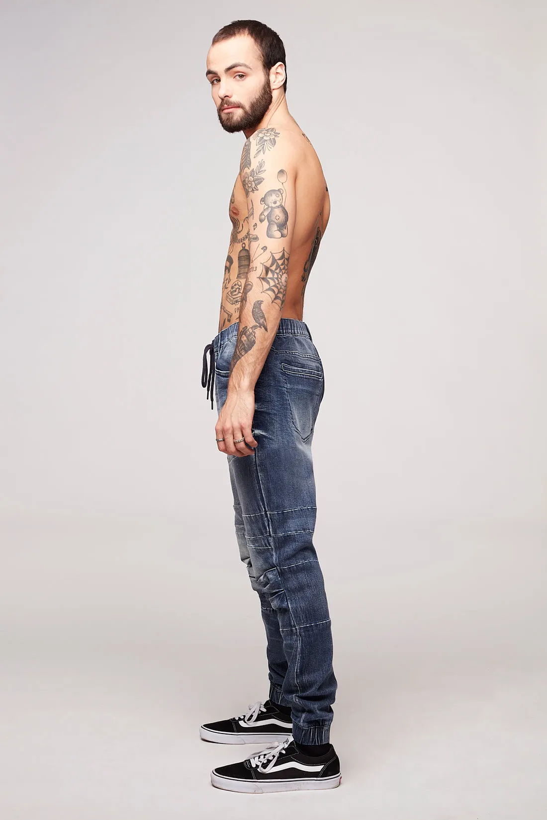 JACKSON - 5 Pocket Moto Pintuck Jogger - Med.Blue