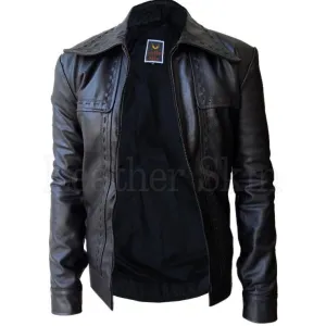 Leather Skin Men Black Dotted Stylish Genuine Leather Jacket