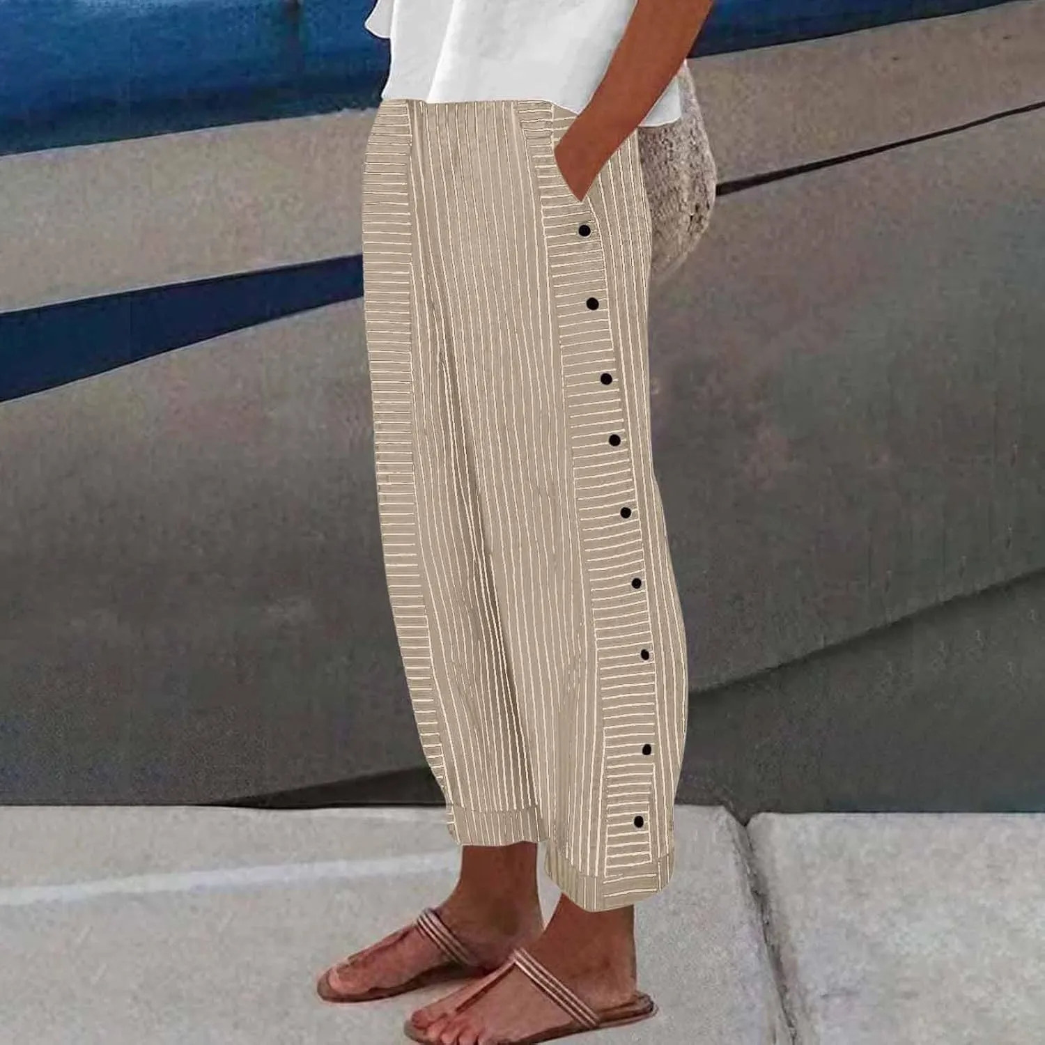 Linen Pants for Women, Peasant Pants Casual Straight Leg Linen Breathable Lounge