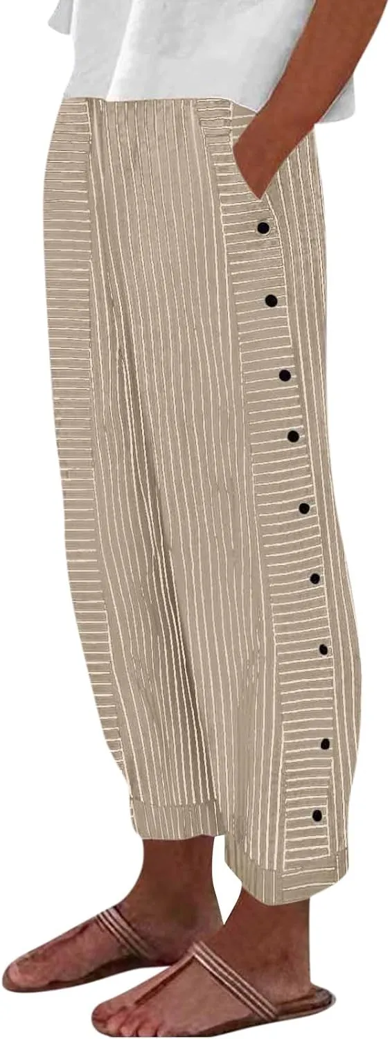 Linen Pants for Women, Peasant Pants Casual Straight Leg Linen Breathable Lounge