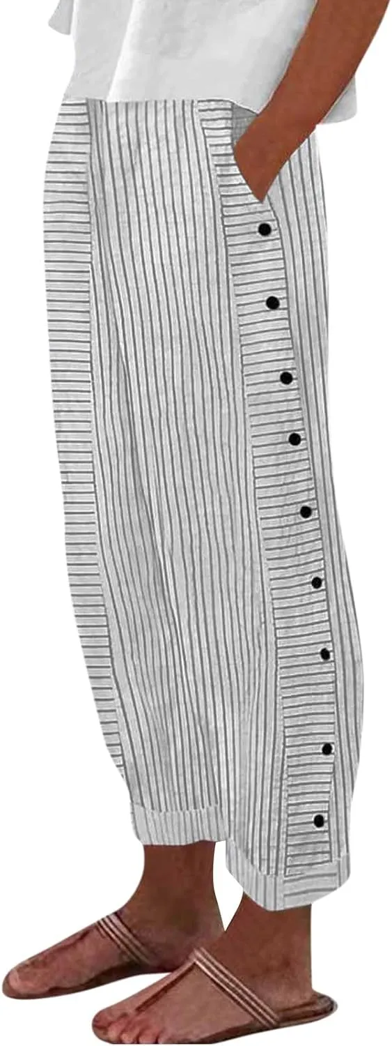Linen Pants for Women, Peasant Pants Casual Straight Leg Linen Breathable Lounge