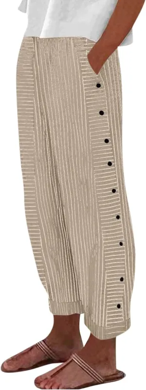 Linen Pants for Women, Peasant Pants Casual Straight Leg Linen Breathable Lounge
