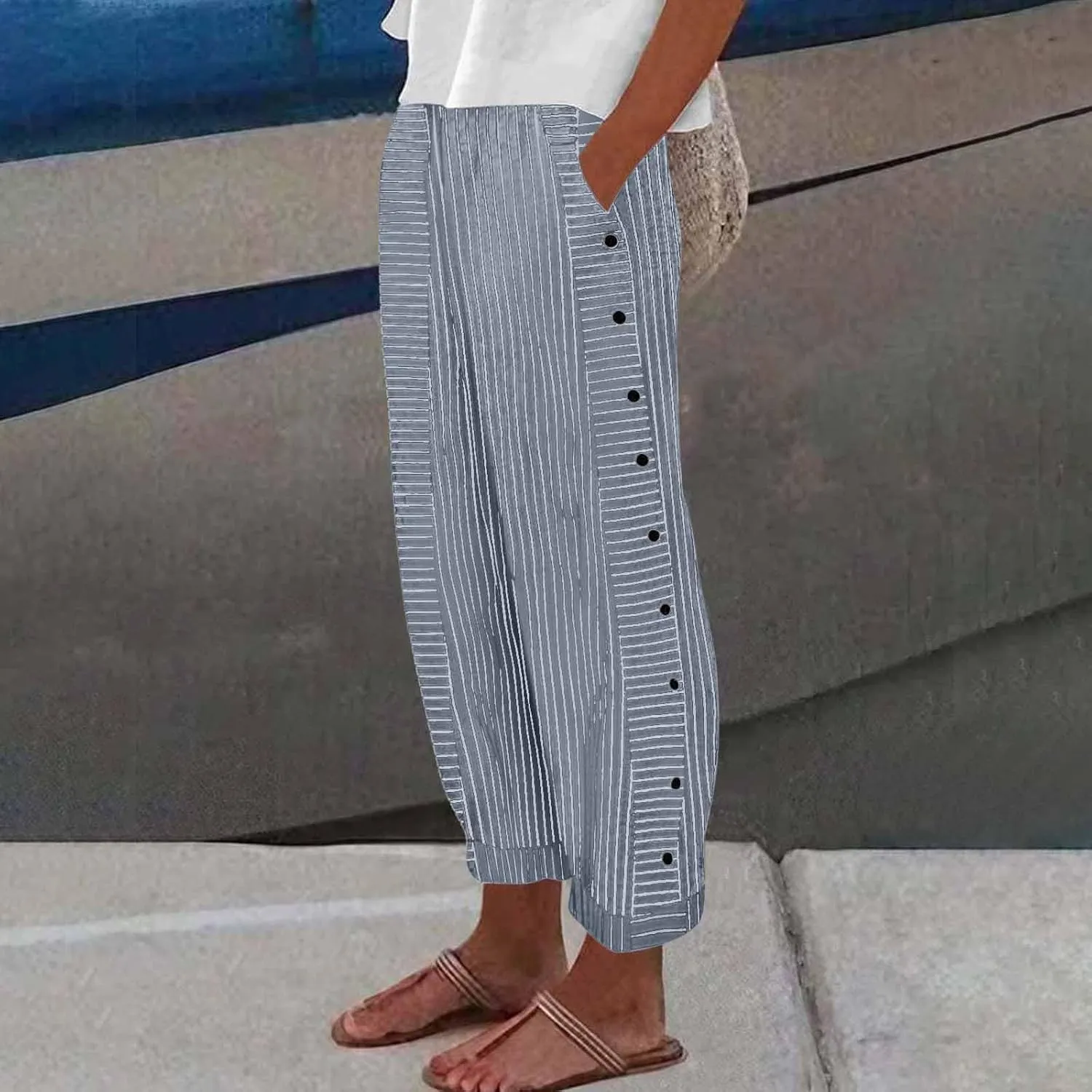 Linen Pants for Women, Peasant Pants Casual Straight Leg Linen Breathable Lounge