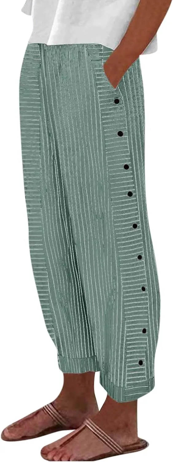Linen Pants for Women, Peasant Pants Casual Straight Leg Linen Breathable Lounge