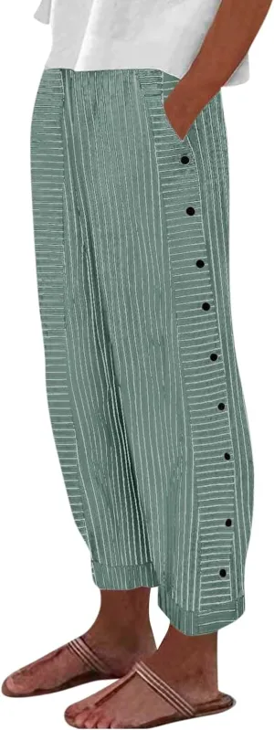 Linen Pants for Women, Peasant Pants Casual Straight Leg Linen Breathable Lounge
