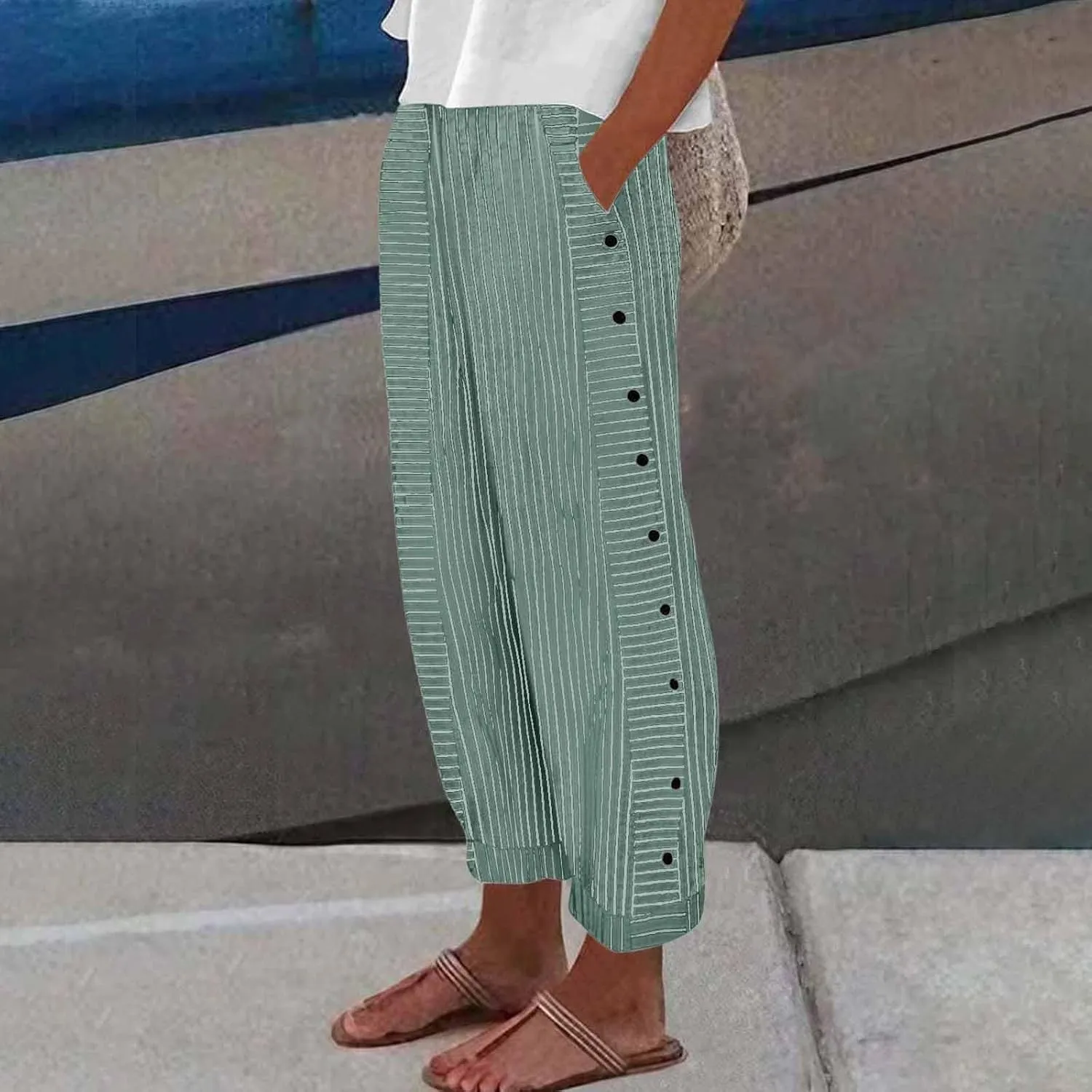 Linen Pants for Women, Peasant Pants Casual Straight Leg Linen Breathable Lounge