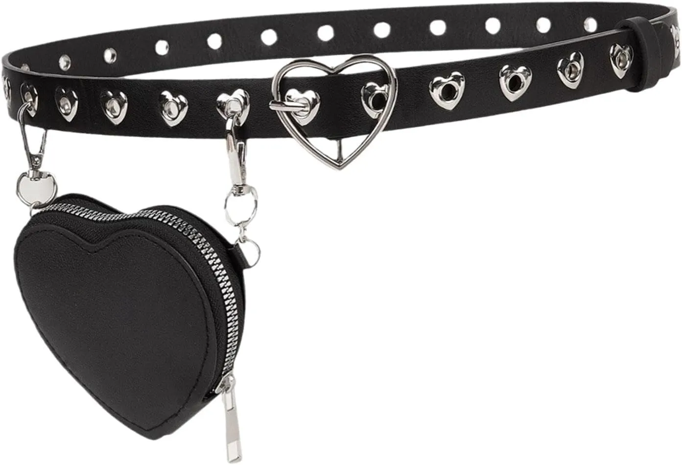 Love Heart Pin Buckle Belt Women Waist Belt with Detachable Small Pouch Stylish Lady Punk Belt Waistband for Jackets Street