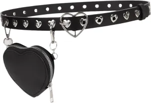 Love Heart Pin Buckle Belt Women Waist Belt with Detachable Small Pouch Stylish Lady Punk Belt Waistband for Jackets Street