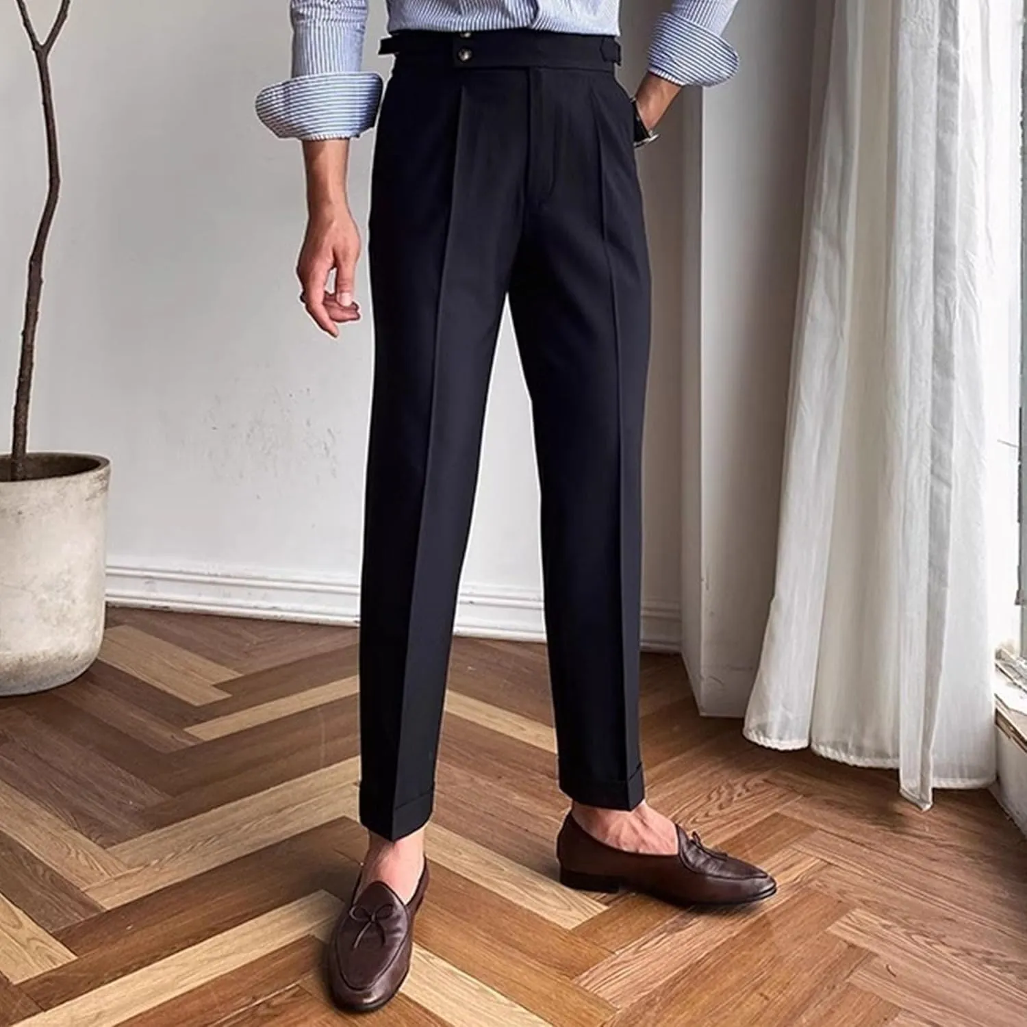 Men's Business Straight Leg Stylish Pants Solid Casual Regular Fit Trousers High Waist Comfort Outdoor Sweatpants