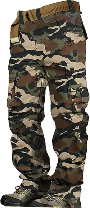 Men's Camo Cargo Pants Trousers Hiking Pants 8 Pocket Plain Comfort Breathable Outdoor Daily Work Pants for Hiking