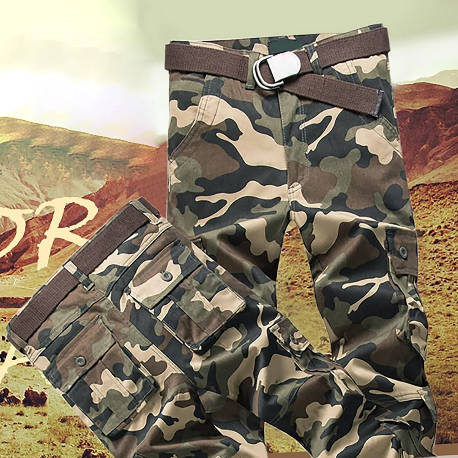 Men's Camo Cargo Pants Trousers Hiking Pants 8 Pocket Plain Comfort Breathable Outdoor Daily Work Pants for Hiking