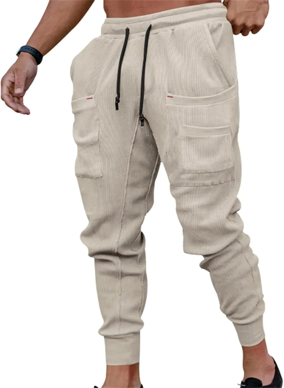 Men's Cargo Jogging Pants Breathable Slim Tapered Workout Sweatpants Drawstring with Pockets for Work Active