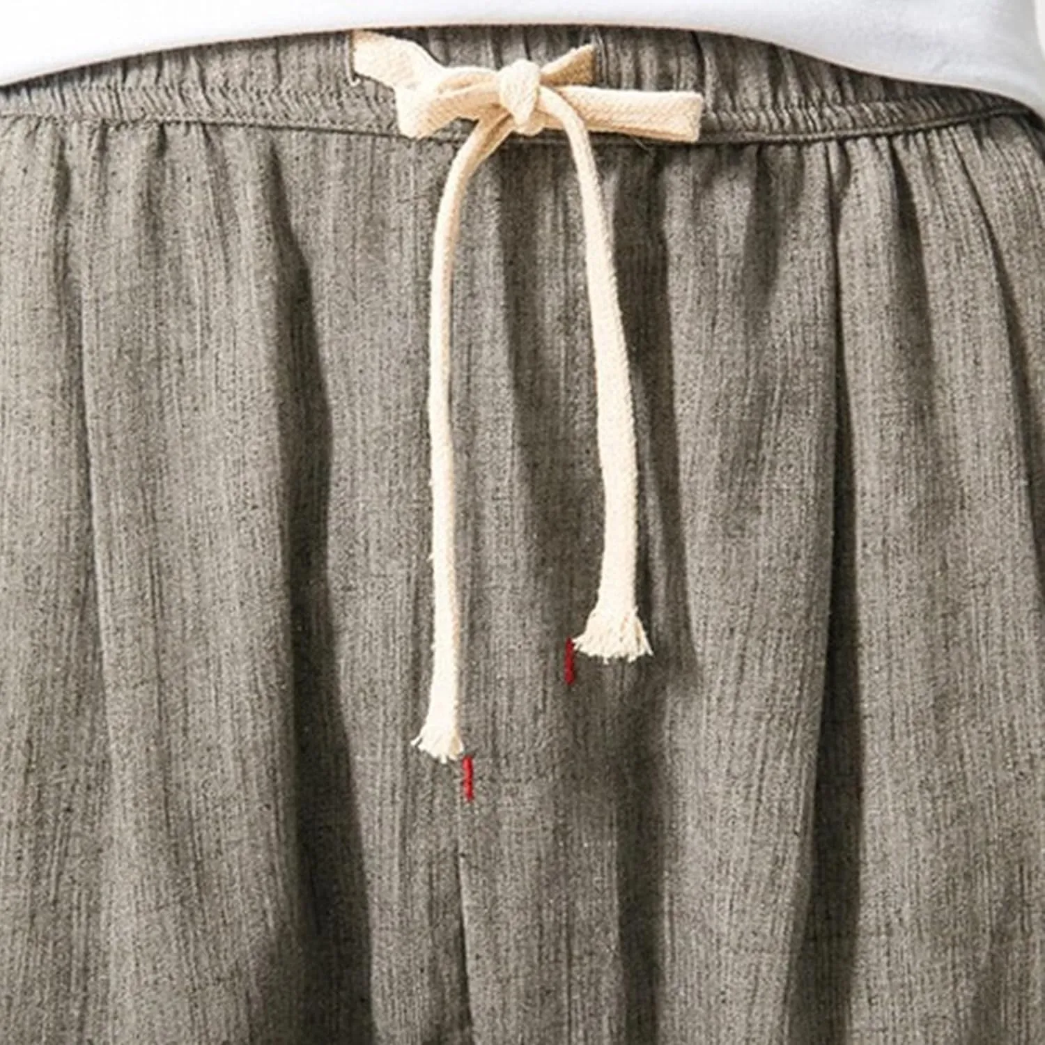 Men's Casual Baggy Solid Tapered Pants Linen Drawstring Stylish Trousers Lightweight Elastic Waist Outdoor Pants
