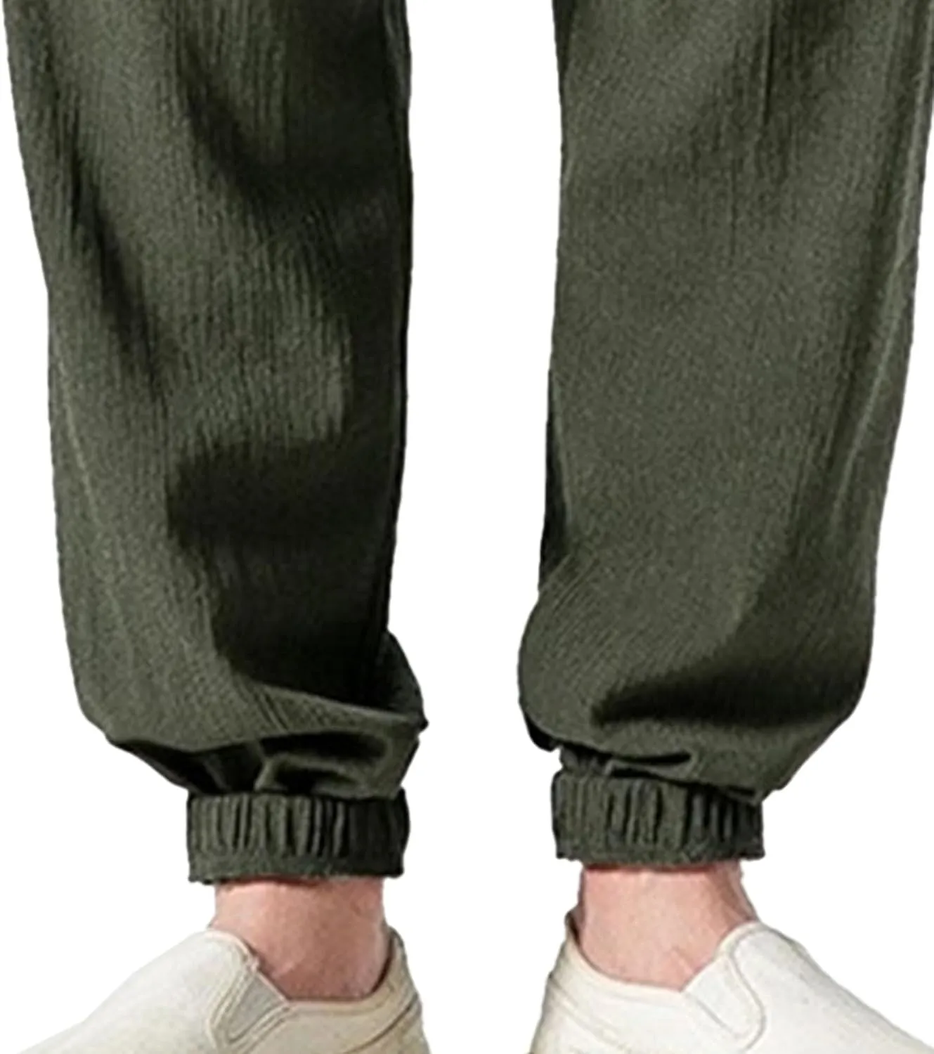 Men's Casual Baggy Solid Tapered Pants Linen Drawstring Stylish Trousers Lightweight Elastic Waist Outdoor Pants