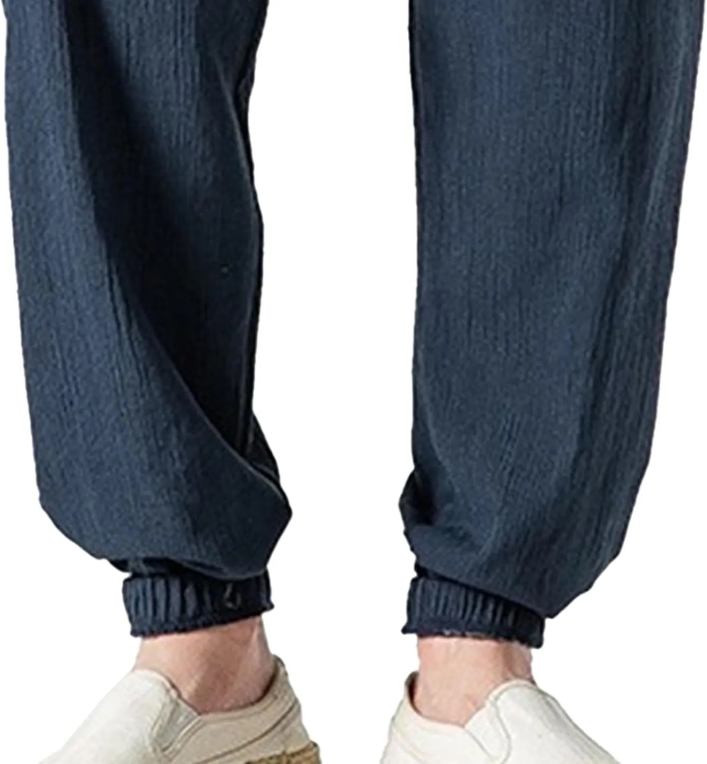 Men's Casual Baggy Solid Tapered Pants Linen Drawstring Stylish Trousers Lightweight Elastic Waist Outdoor Pants