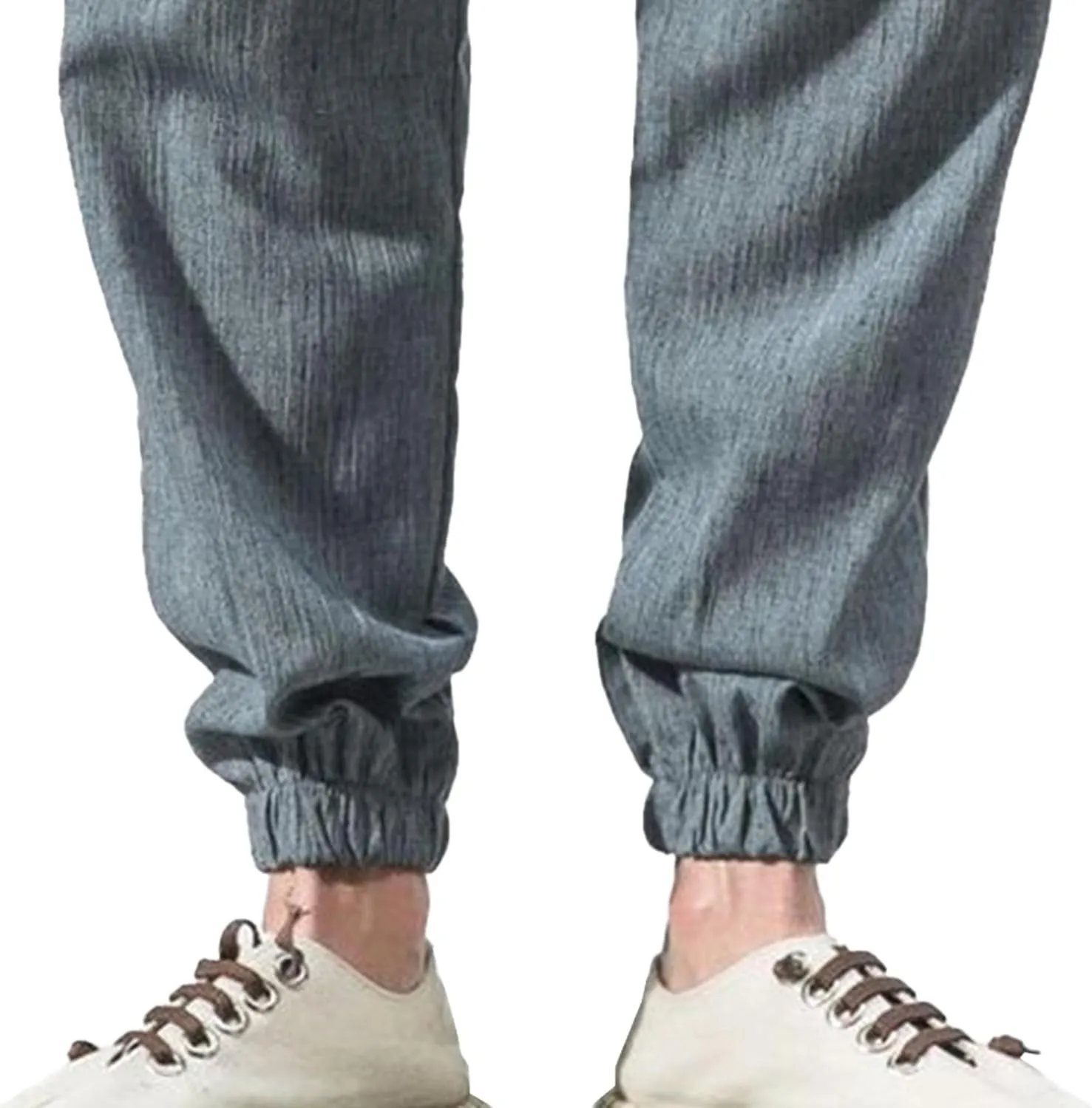 Men's Casual Baggy Solid Tapered Pants Linen Drawstring Stylish Trousers Lightweight Elastic Waist Outdoor Pants