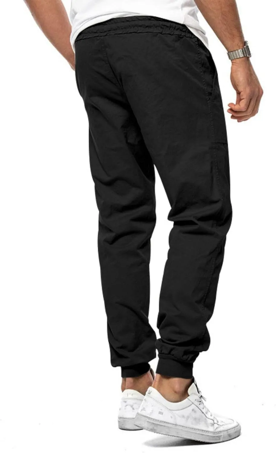 Mens Casual Chino Cargo Pants Loose Drawstring Sweatpants Elastic Waist Cotton Breathable Outdoor Fall Trousers