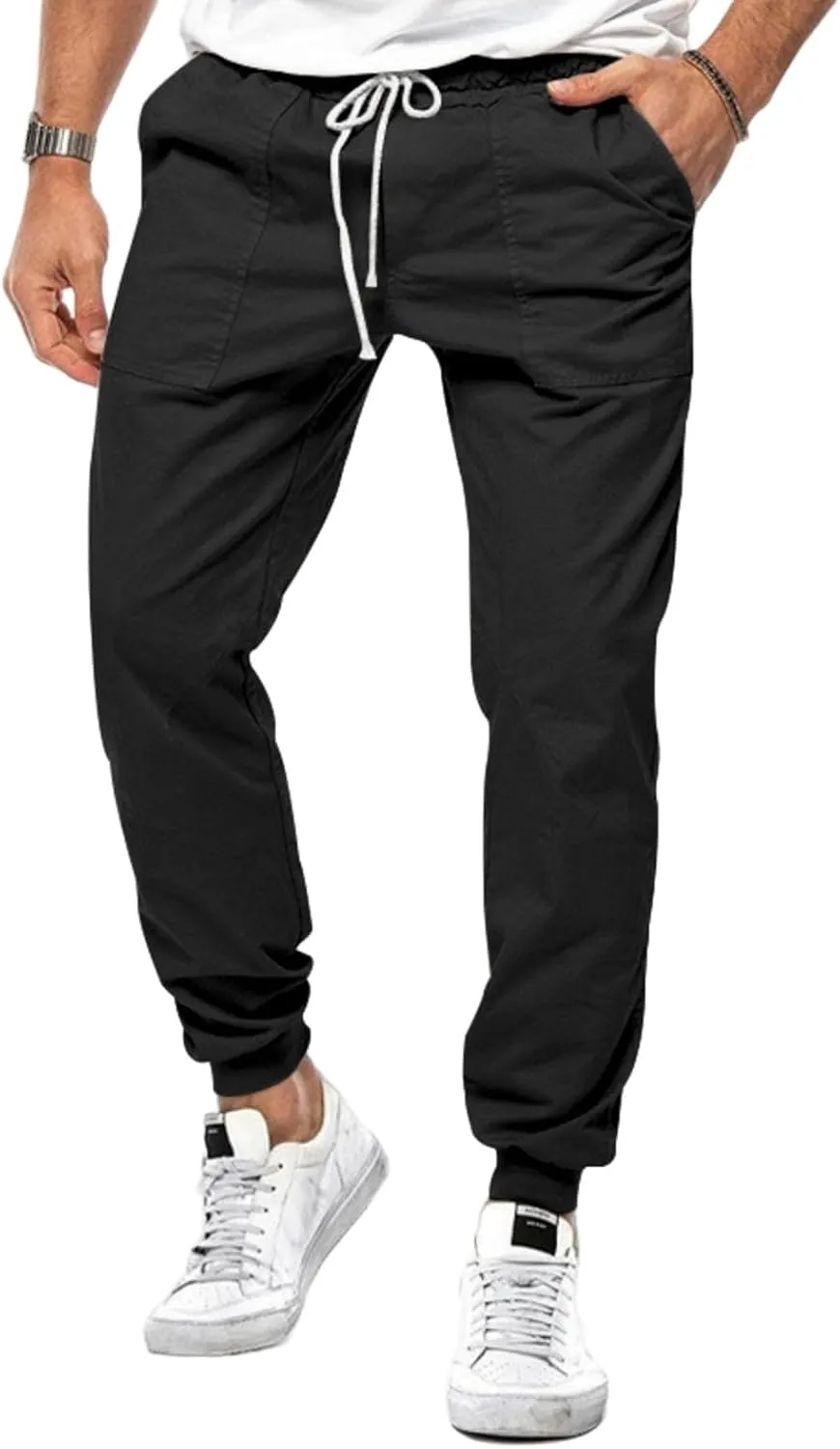 Mens Casual Chino Cargo Pants Loose Drawstring Sweatpants Elastic Waist Cotton Breathable Outdoor Fall Trousers