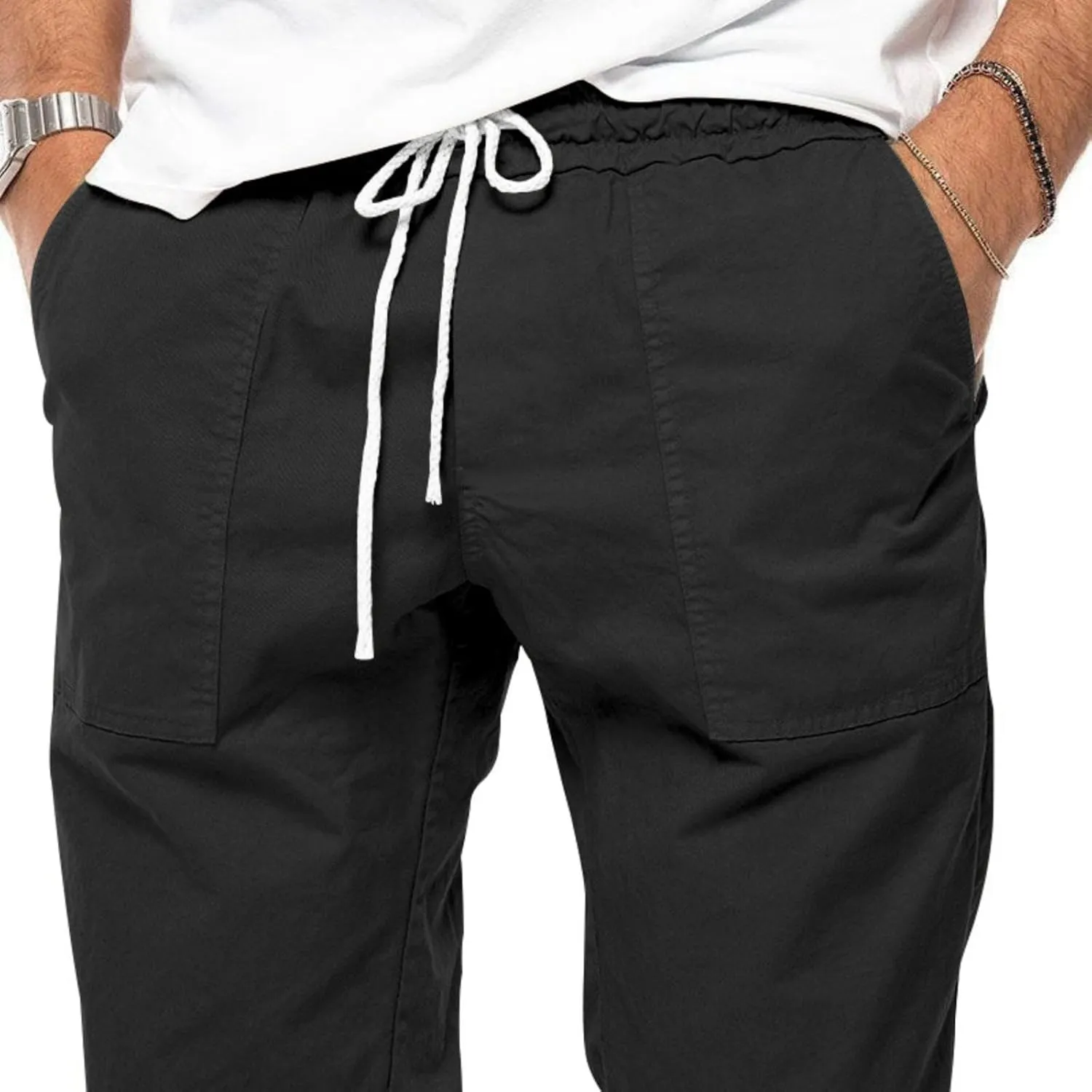 Mens Casual Chino Cargo Pants Loose Drawstring Sweatpants Elastic Waist Cotton Breathable Outdoor Fall Trousers