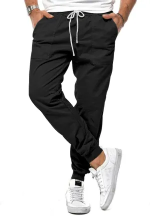 Mens Casual Chino Cargo Pants Loose Drawstring Sweatpants Elastic Waist Cotton Breathable Outdoor Fall Trousers