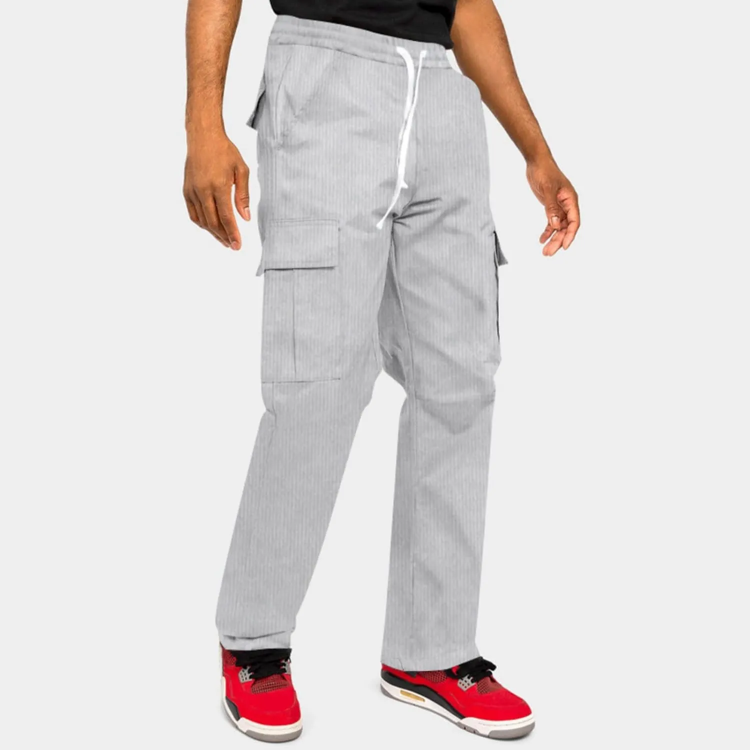 Mens Corduroy Pants Retro Cargo Pants Elastic Drawstring Regular Fit Athletic Joggers Breathable Quick Dry Casual